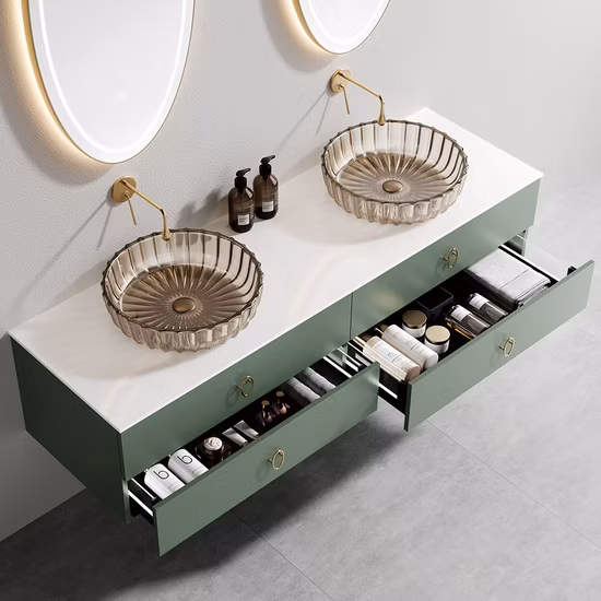 Solid Wood Good Quality Bathroom Vanity with White Sintered Stone Top