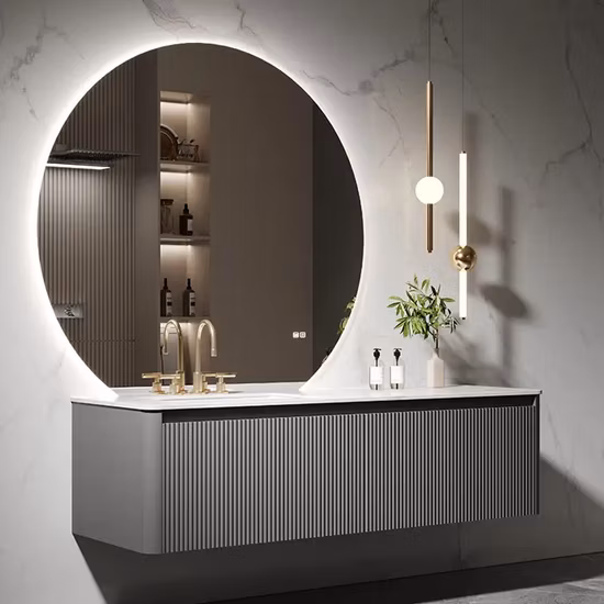 Wooden Bathroom Vanity with Sink Wall Hung with LED Mirror